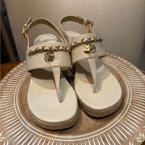 MICHAEL Michael Kors Cream Sandals with Gold Chain